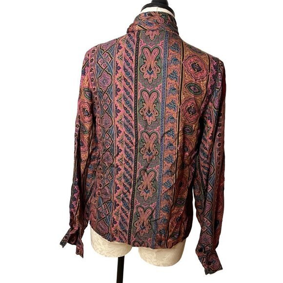 Vintage Womens Bow Blouse Size 6 Pure Rayon Button Front Neck Tie Matte Finish - Picture 2 of 16